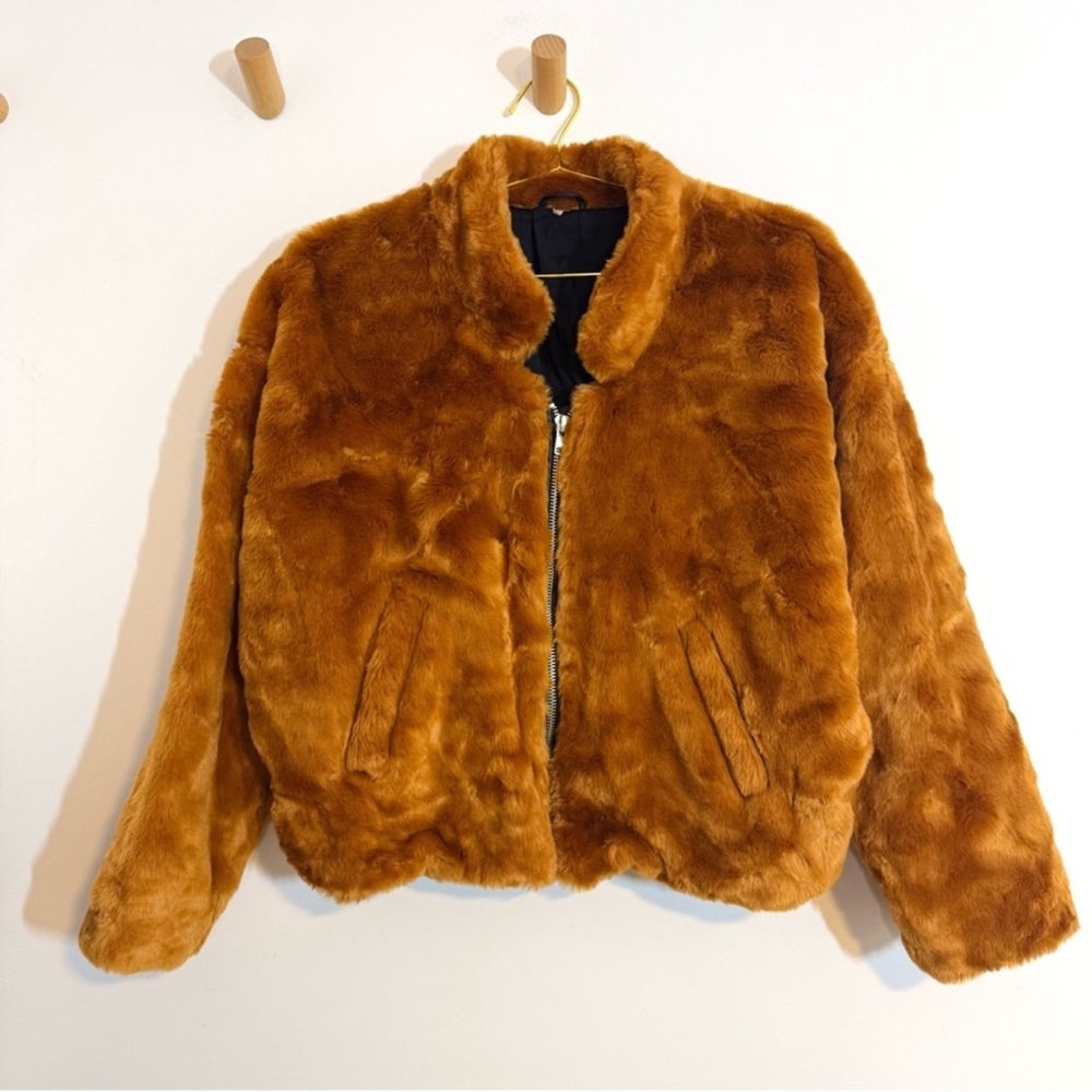 Free People Faux Fur Bomber Jacket Large